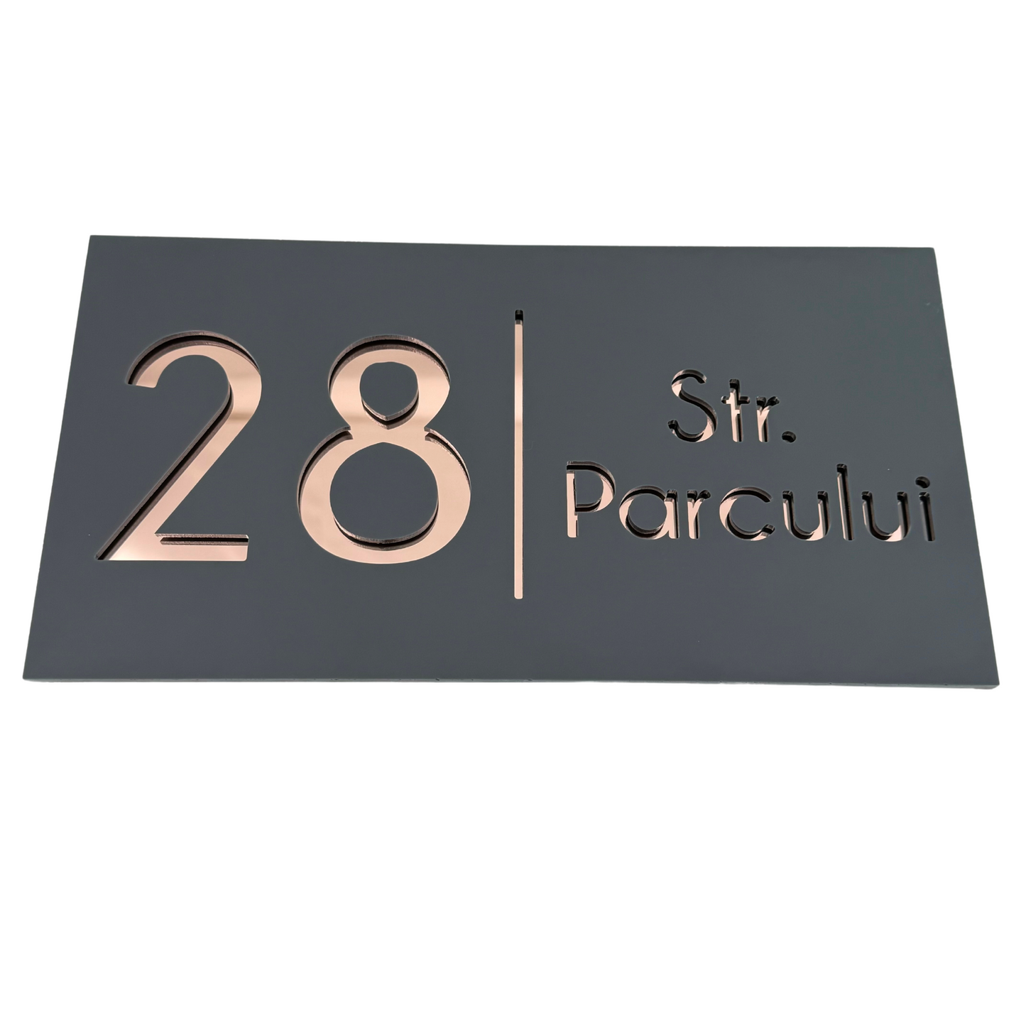 PREMIUM HOUSE NUMBER - Satin Grey Rose Gold Mirror - 28×15 cm