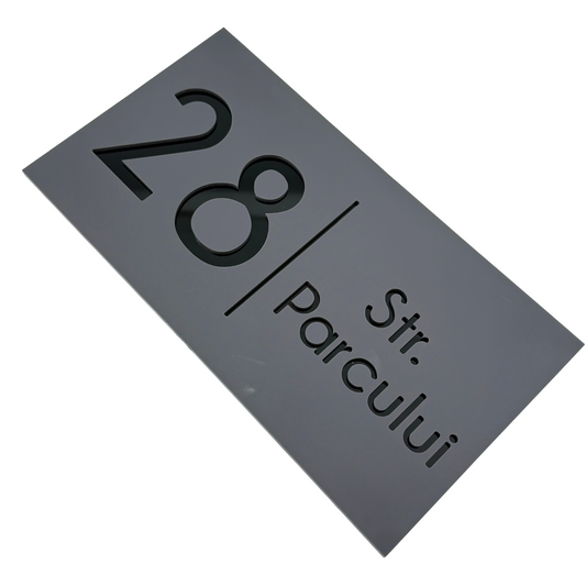 PREMIUM HOUSE NUMBER - Satin Grey Glossy Black - 28×15 cm