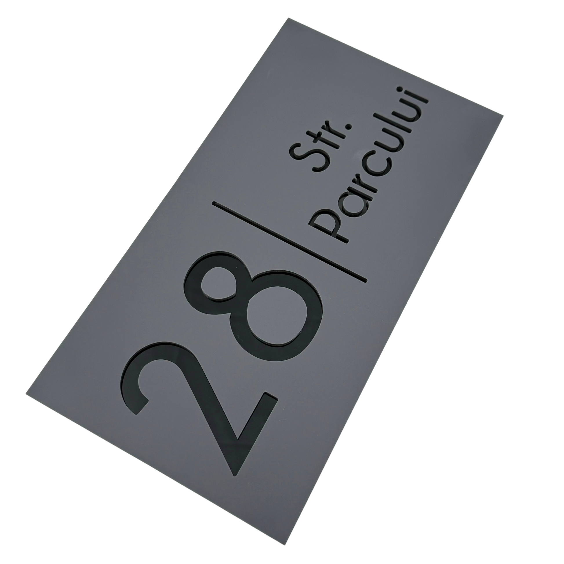 PREMIUM HOUSE NUMBER - Satin Grey Glossy Black - 28×15 cm