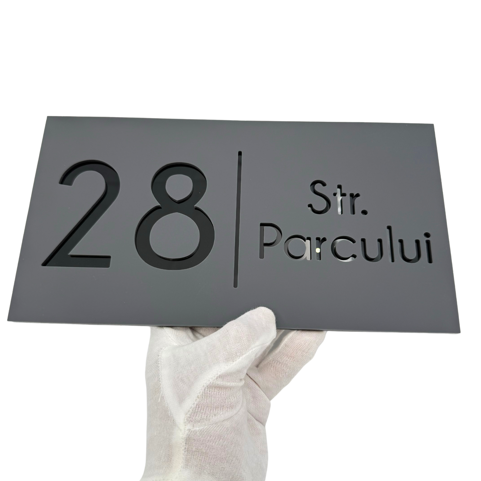 PREMIUM HOUSE NUMBER - Satin Grey Glossy Black - 28×15 cm