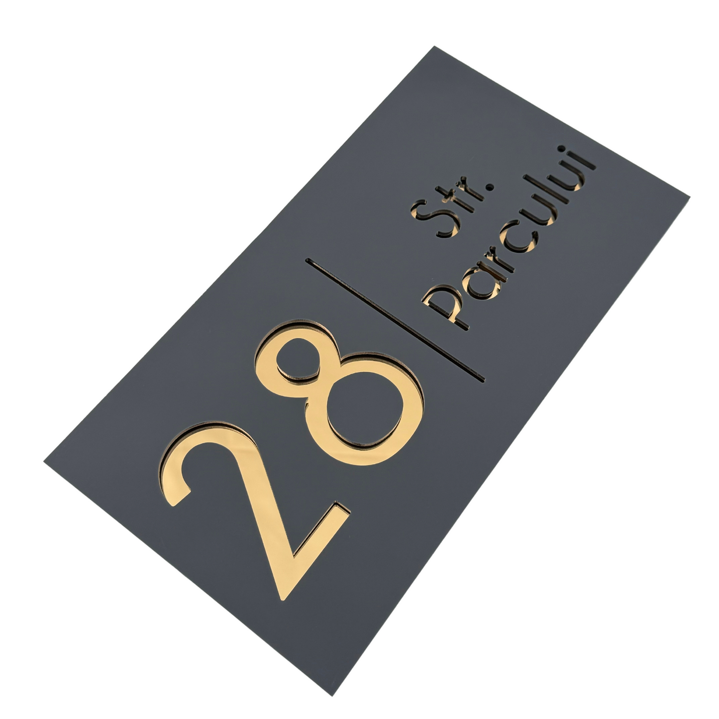 PREMIUM HOUSE NUMBER - Satin Grey Gold Mirror - 28×15 cm