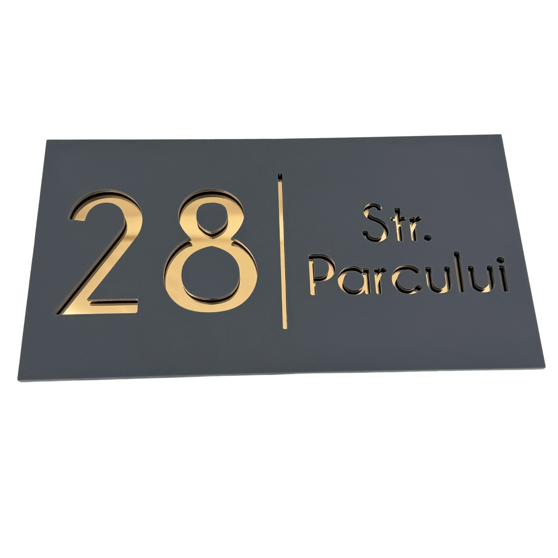 PREMIUM HOUSE NUMBER - Satin Grey Gold Mirror - 28×15 cm