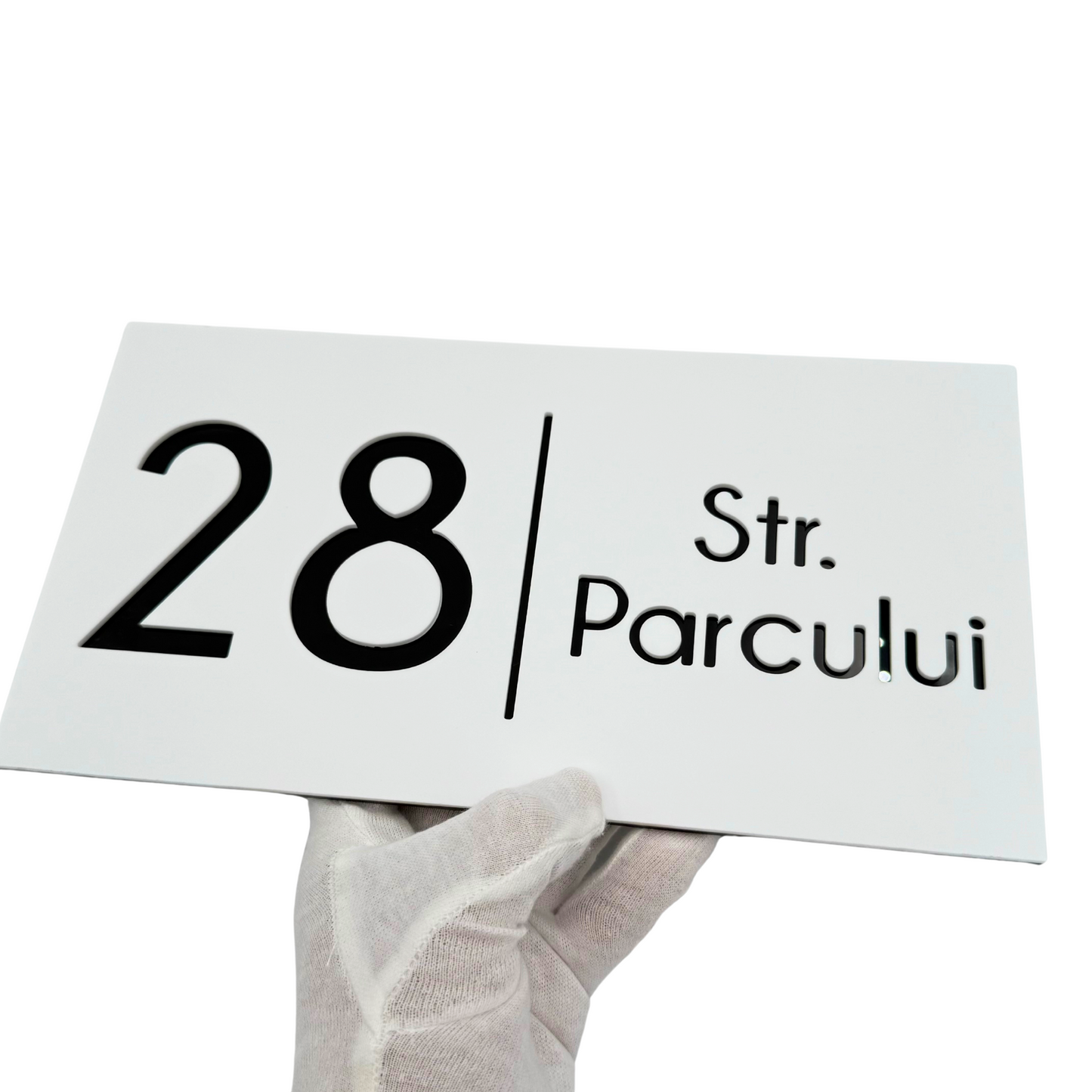 PREMIUM HOUSE NUMBER - White Satin Glossy Black - 28×15 cm