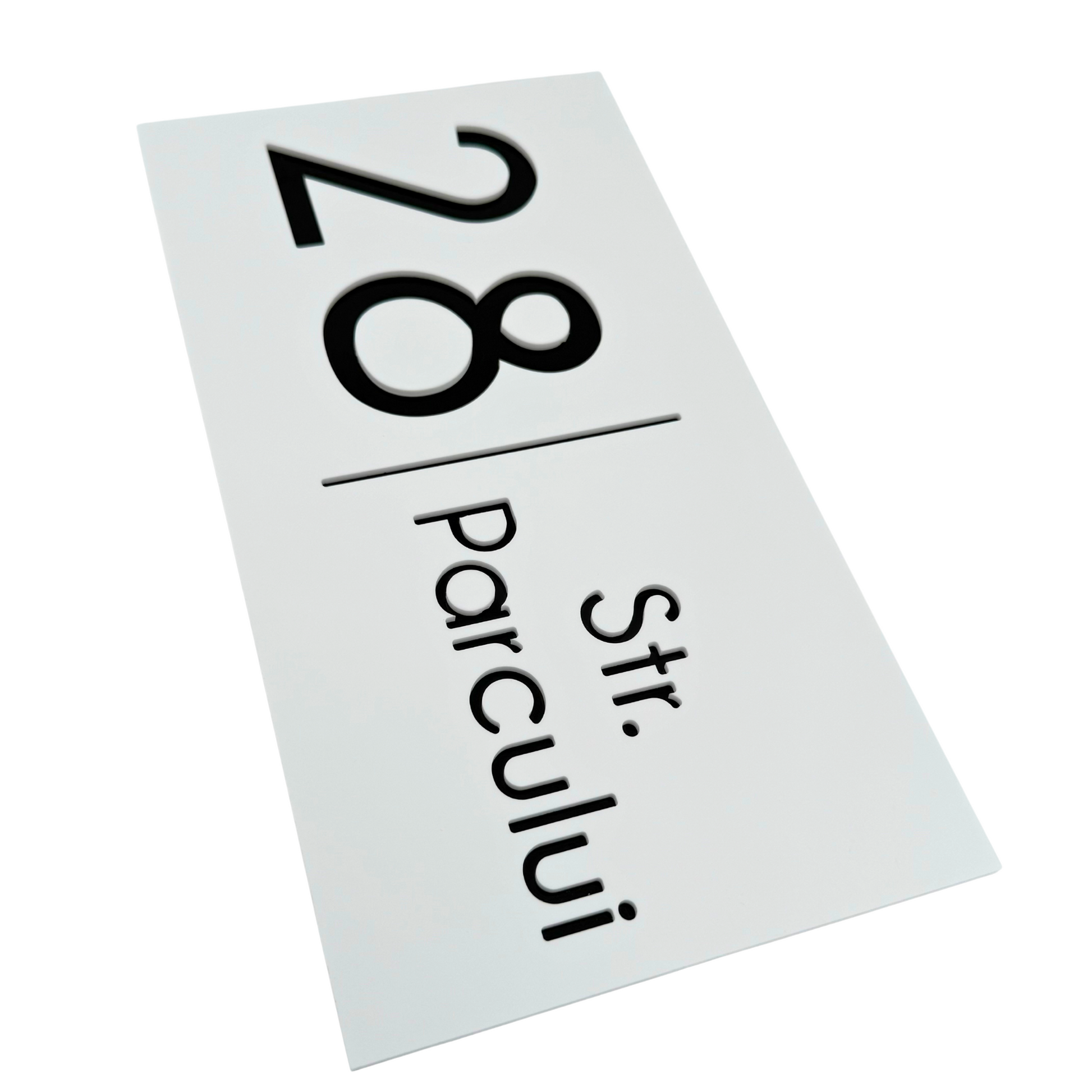 PREMIUM HOUSE NUMBER - White Satin Glossy Black - 28×15 cm