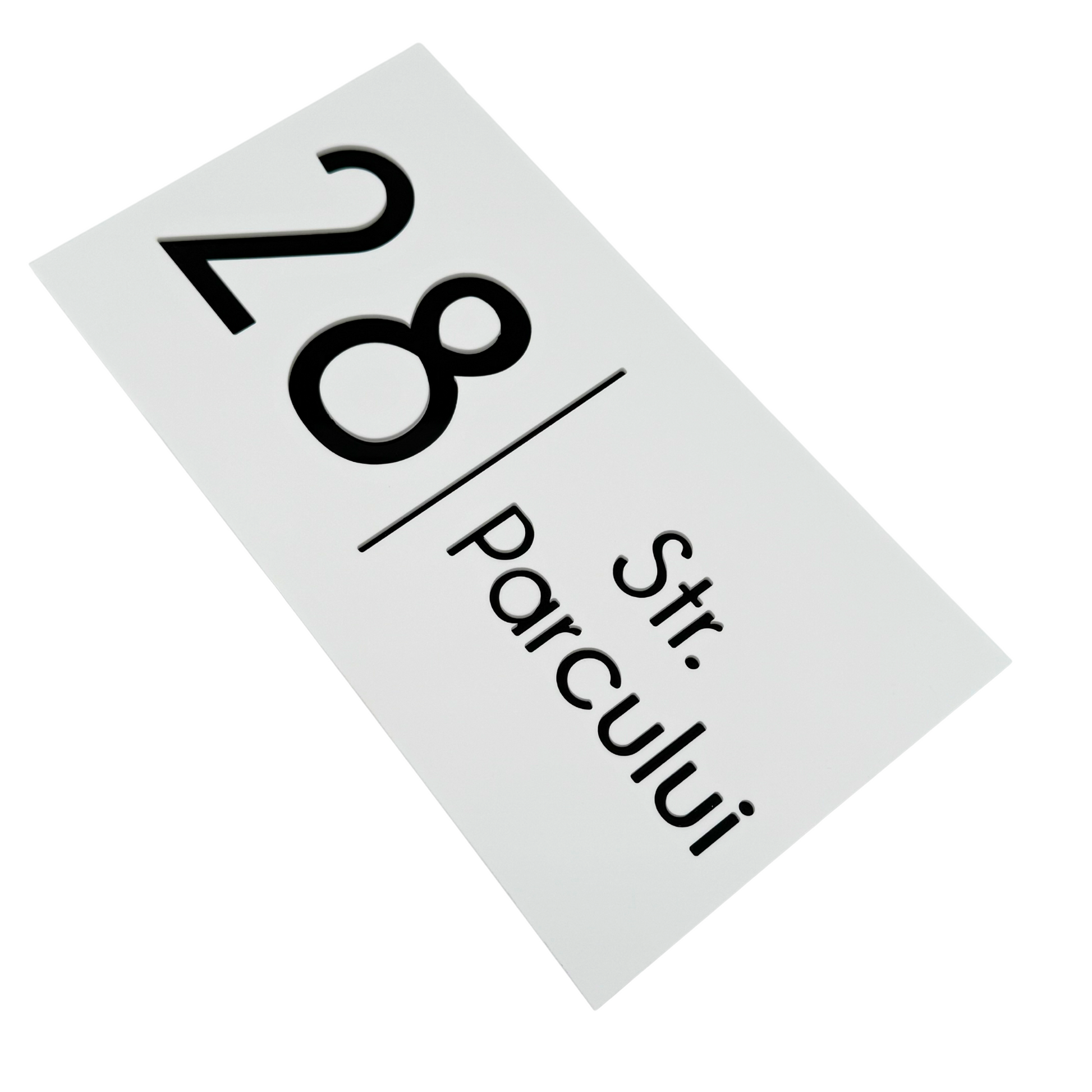 PREMIUM HOUSE NUMBER - White Satin Glossy Black - 28×15 cm