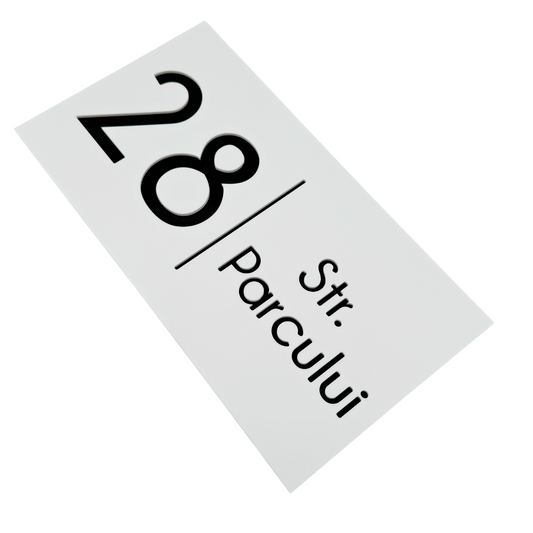 PREMIUM HOUSE NUMBER - White Satin Glossy Black - 28×15 cm