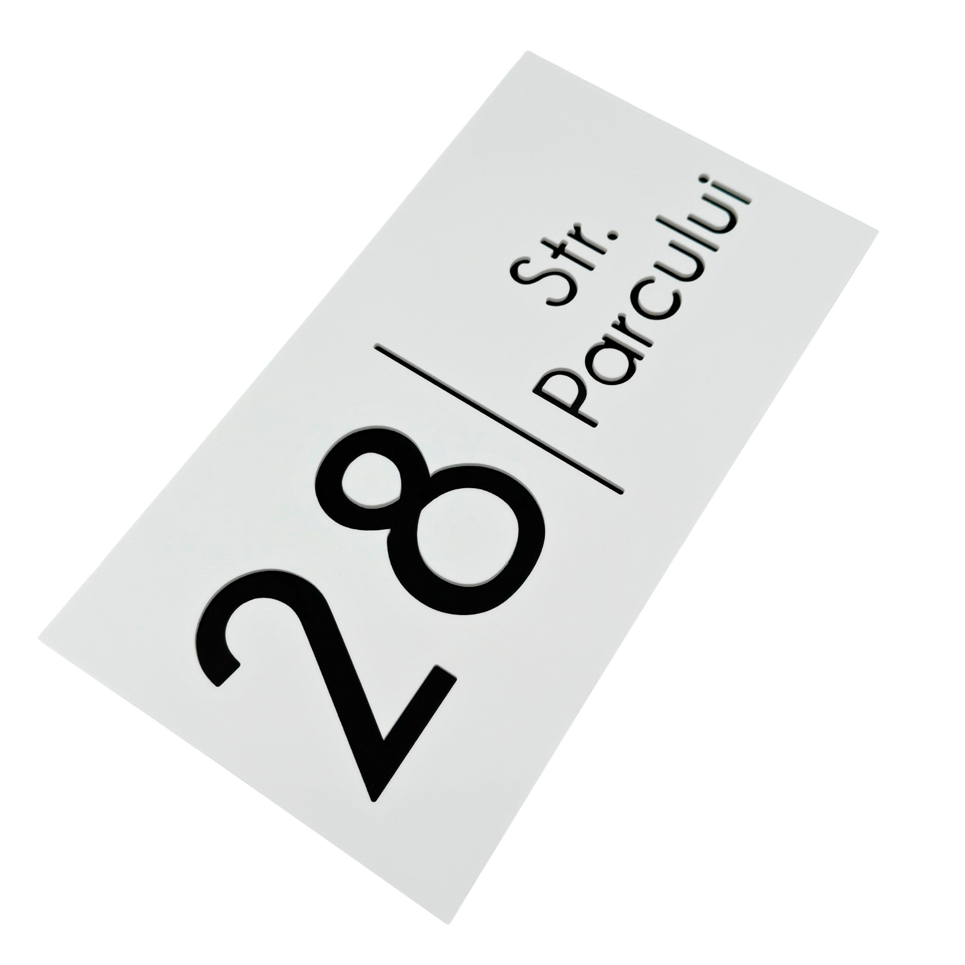 PREMIUM HOUSE NUMBER - White Satin Glossy Black - 28×15 cm