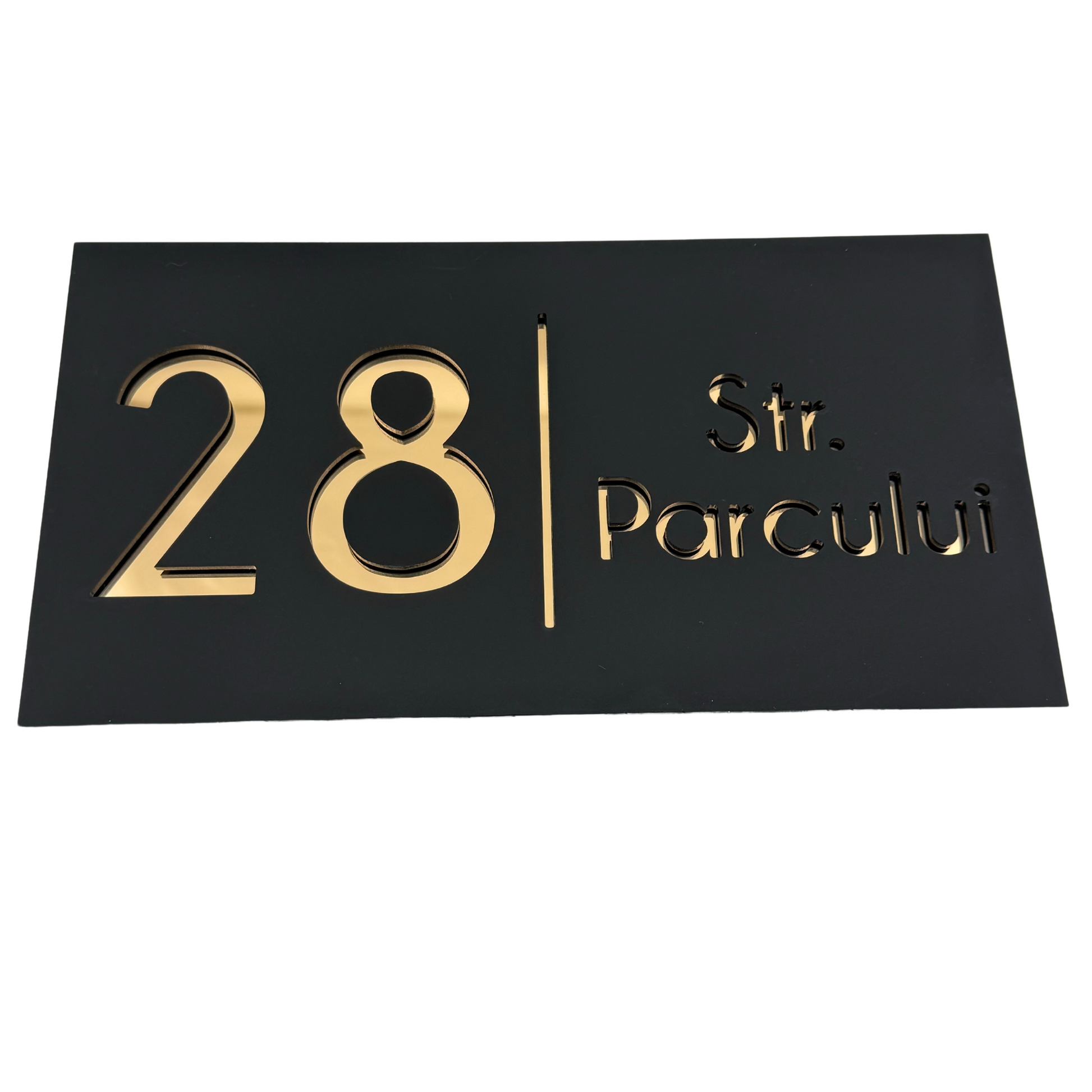 PREMIUM HOUSE NUMBER - Satin Black Gold Mirror - 28×15 cm