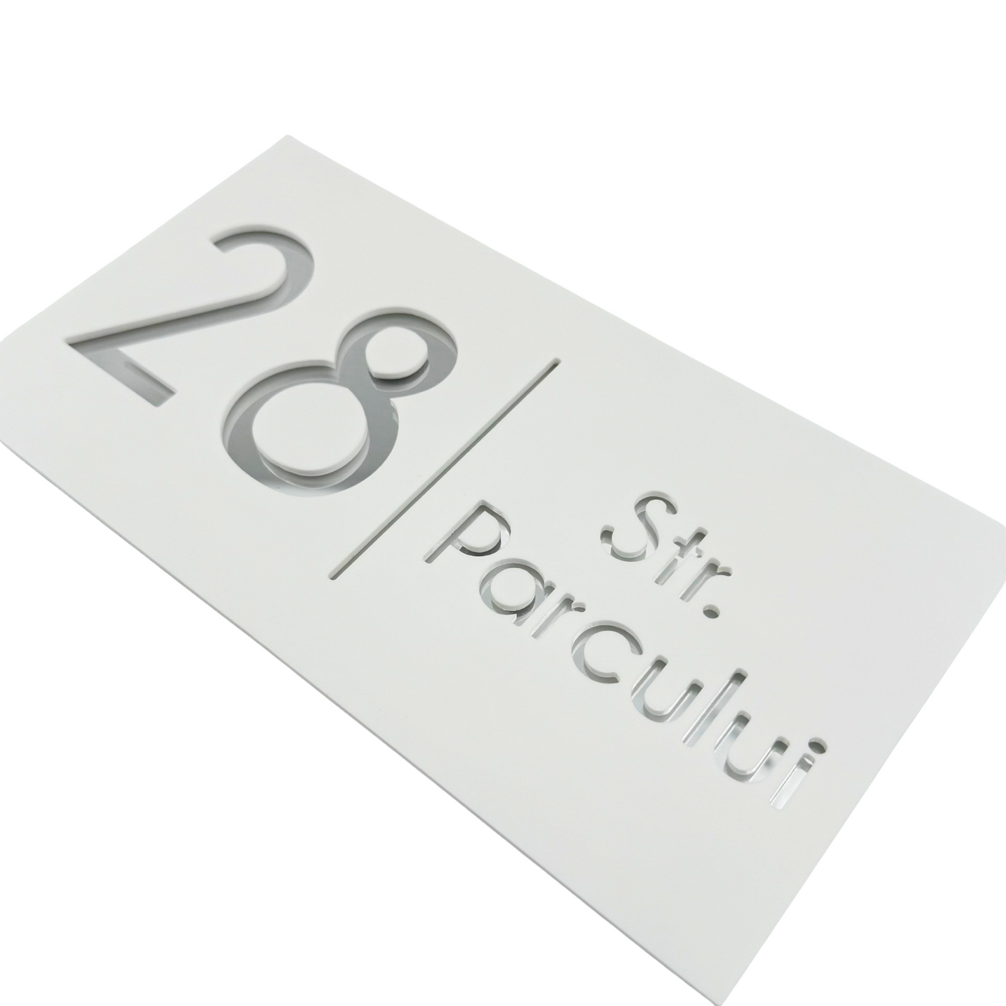 PREMIUM HOUSE NUMBER - White Satin Silver Mirror - 28×15 cm