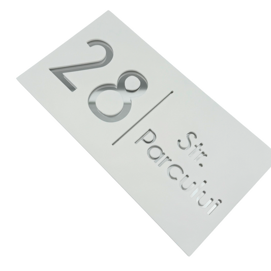PREMIUM HOUSE NUMBER - White Satin Silver Mirror - 28×15 cm