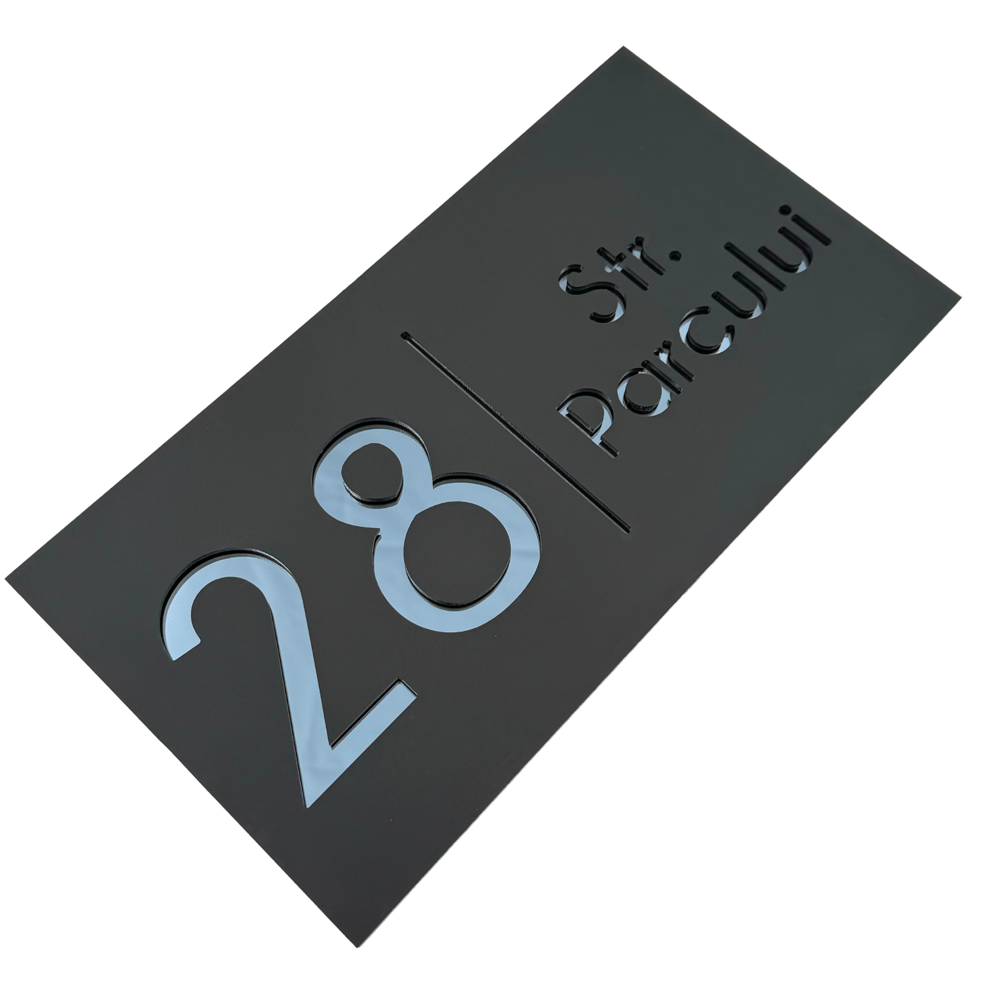 PREMIUM HOUSE NUMBER - Satin Black Anthracite Grey Mirror - 28×15 cm