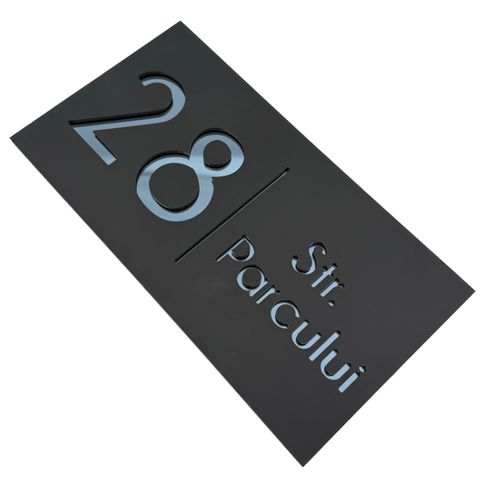 PREMIUM HOUSE NUMBER - Satin Black Anthracite Grey Mirror - 28×15 cm