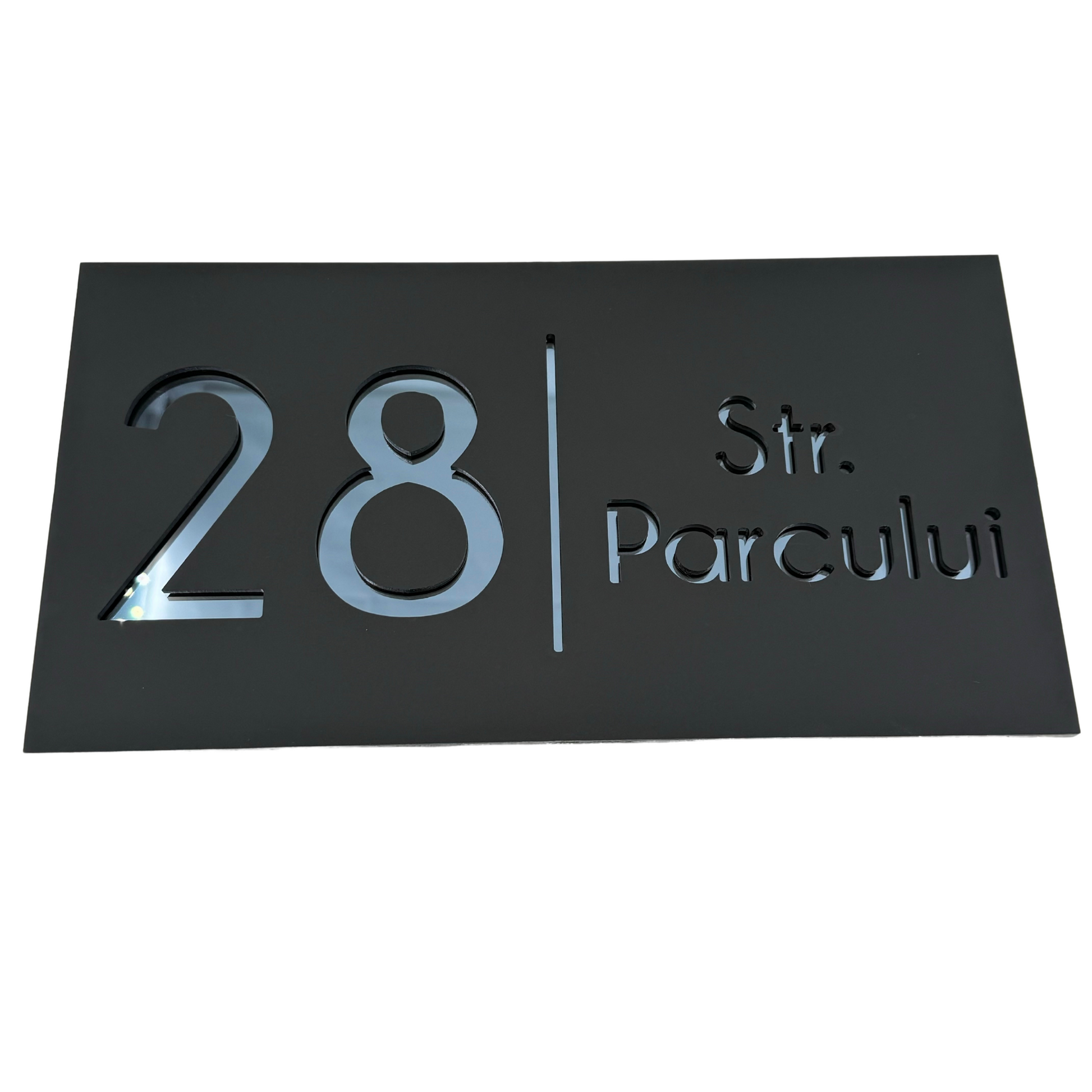PREMIUM HOUSE NUMBER - Satin Black Anthracite Grey Mirror - 28×15 cm