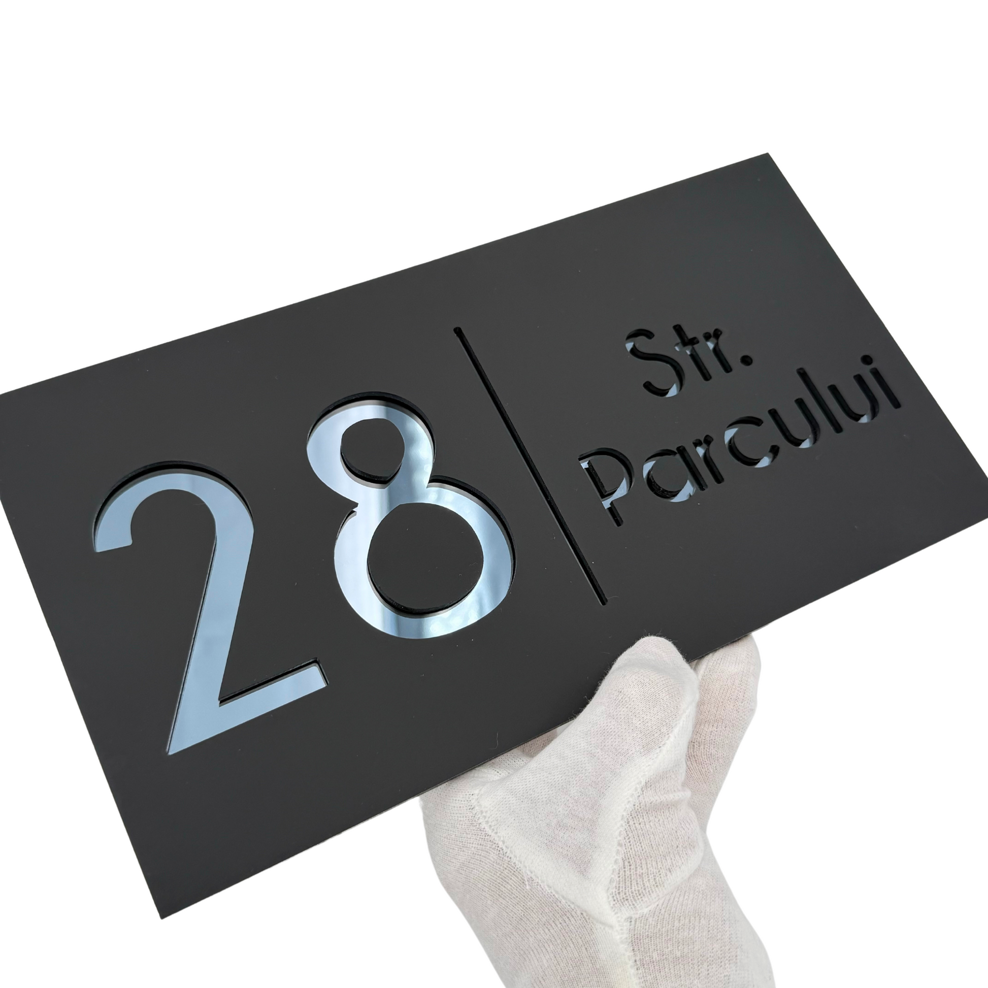 PREMIUM HOUSE NUMBER - Satin Black Anthracite Grey Mirror - 28×15 cm