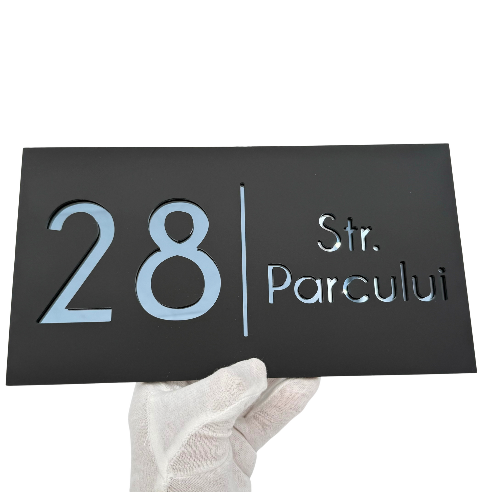 PREMIUM HOUSE NUMBER - Satin Black Anthracite Grey Mirror - 28×15 cm