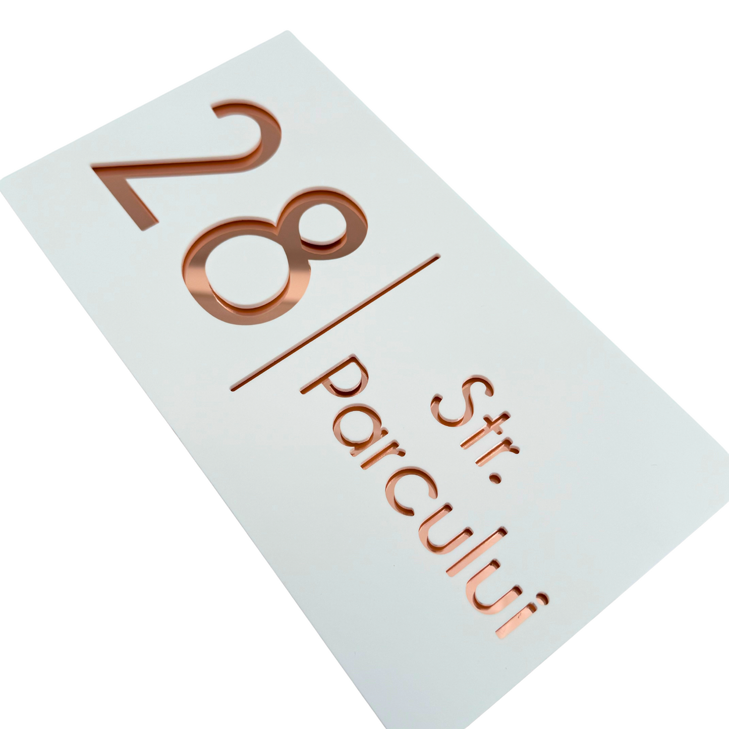 PREMIUM HOUSE NUMBER - White Satin Rose Gold Mirror - 28×15 cm