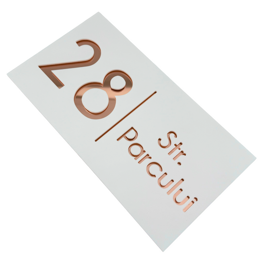 PREMIUM HOUSE NUMBER - White Satin Rose Gold Mirror - 28×15 cm
