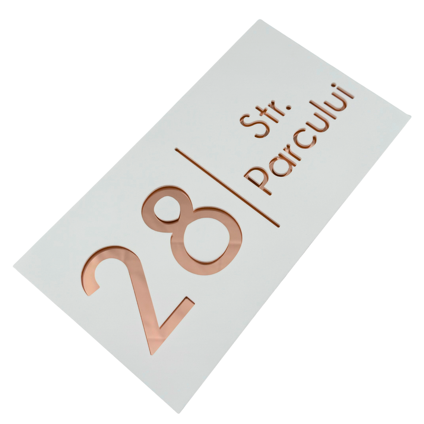 PREMIUM HOUSE NUMBER - White Satin Rose Gold Mirror - 28×15 cm