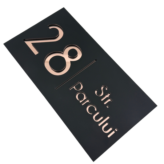 PREMIUM HOUSE NUMBER - Satin Black Rose Gold Mirror - 28×15 cm