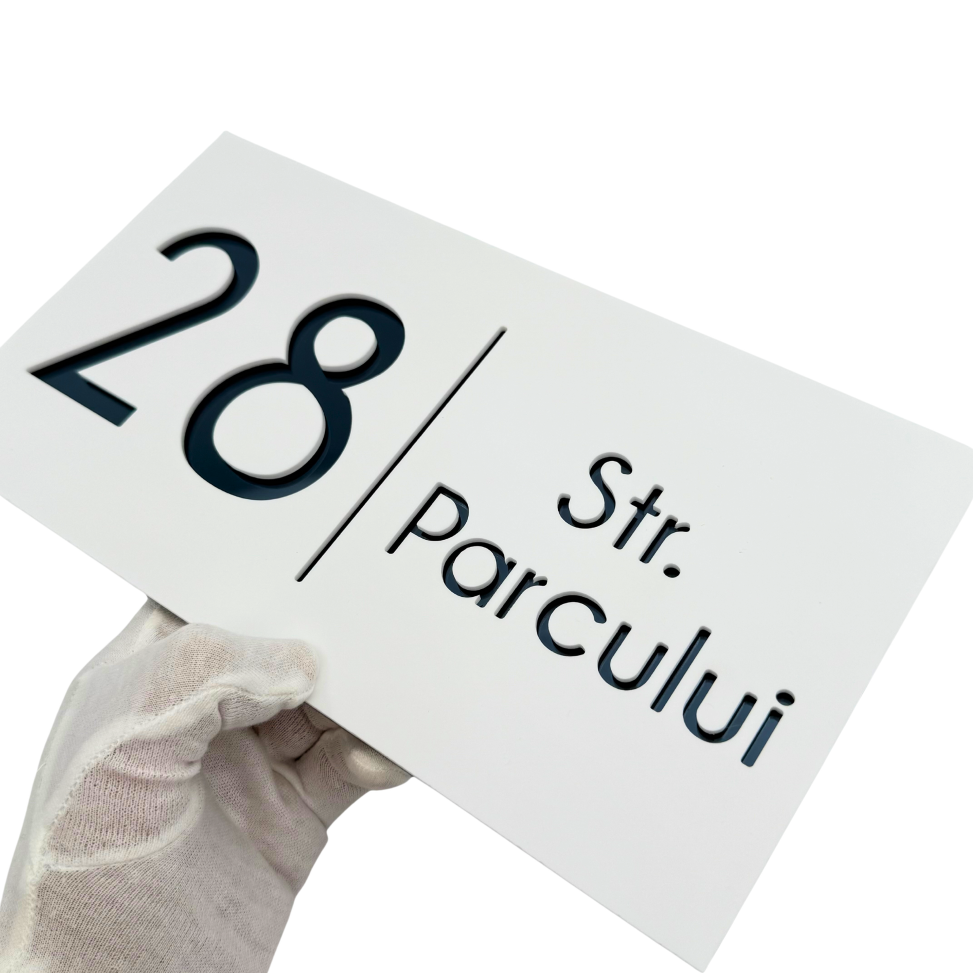 PREMIUM HOUSE NUMBER - White Satin Anthracite Grey Mirror - 28×15 cm