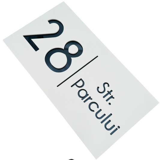 PREMIUM HOUSE NUMBER - White Satin Anthracite Grey Mirror - 28×15 cm
