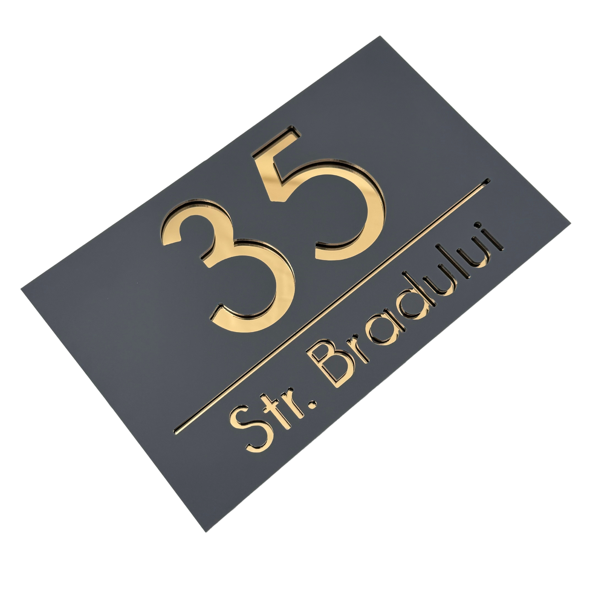 PREMIUM HOUSE NUMBER - Satin Grey Gold Mirror - 24×15 cm