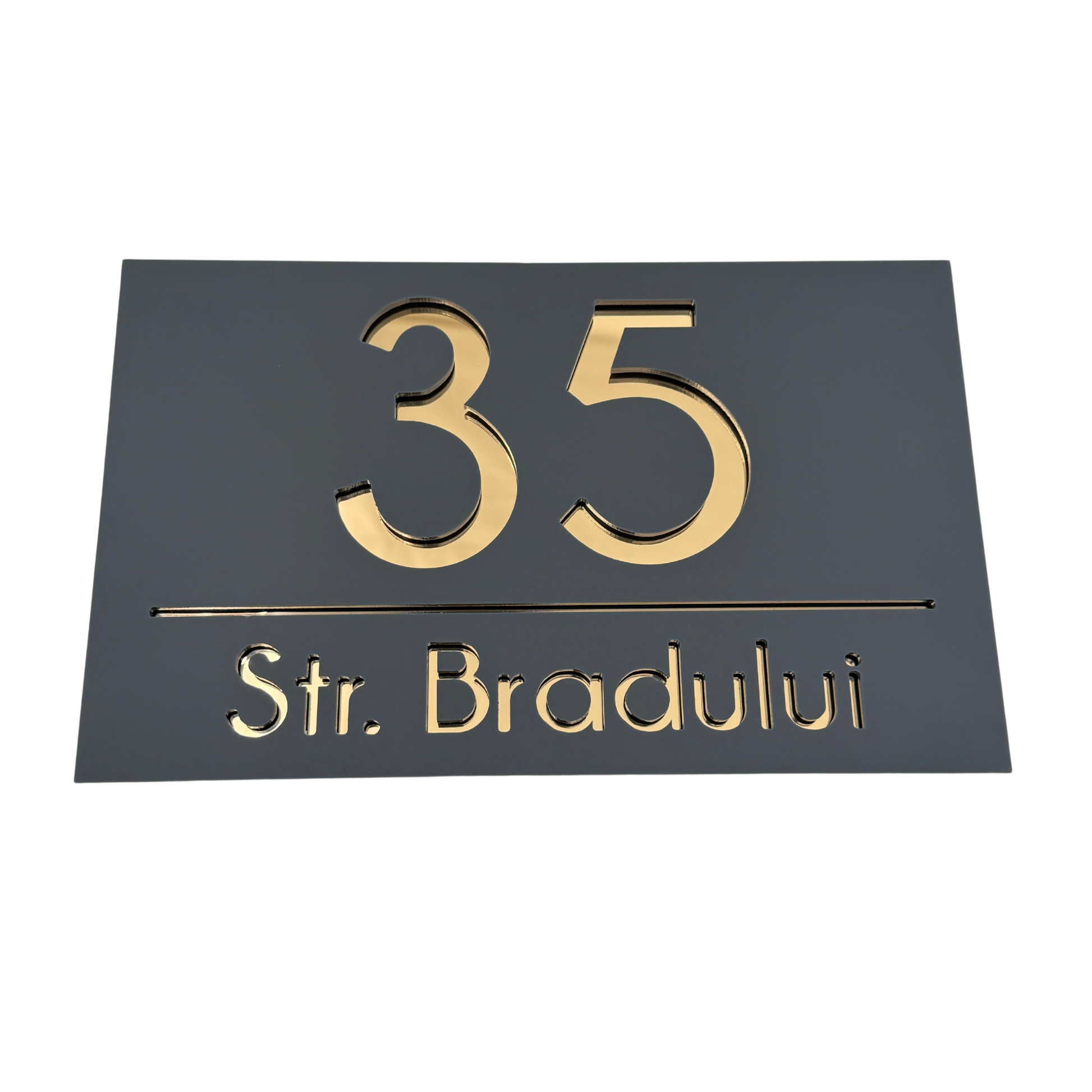 PREMIUM HOUSE NUMBER - Satin Grey Gold Mirror - 24×15 cm