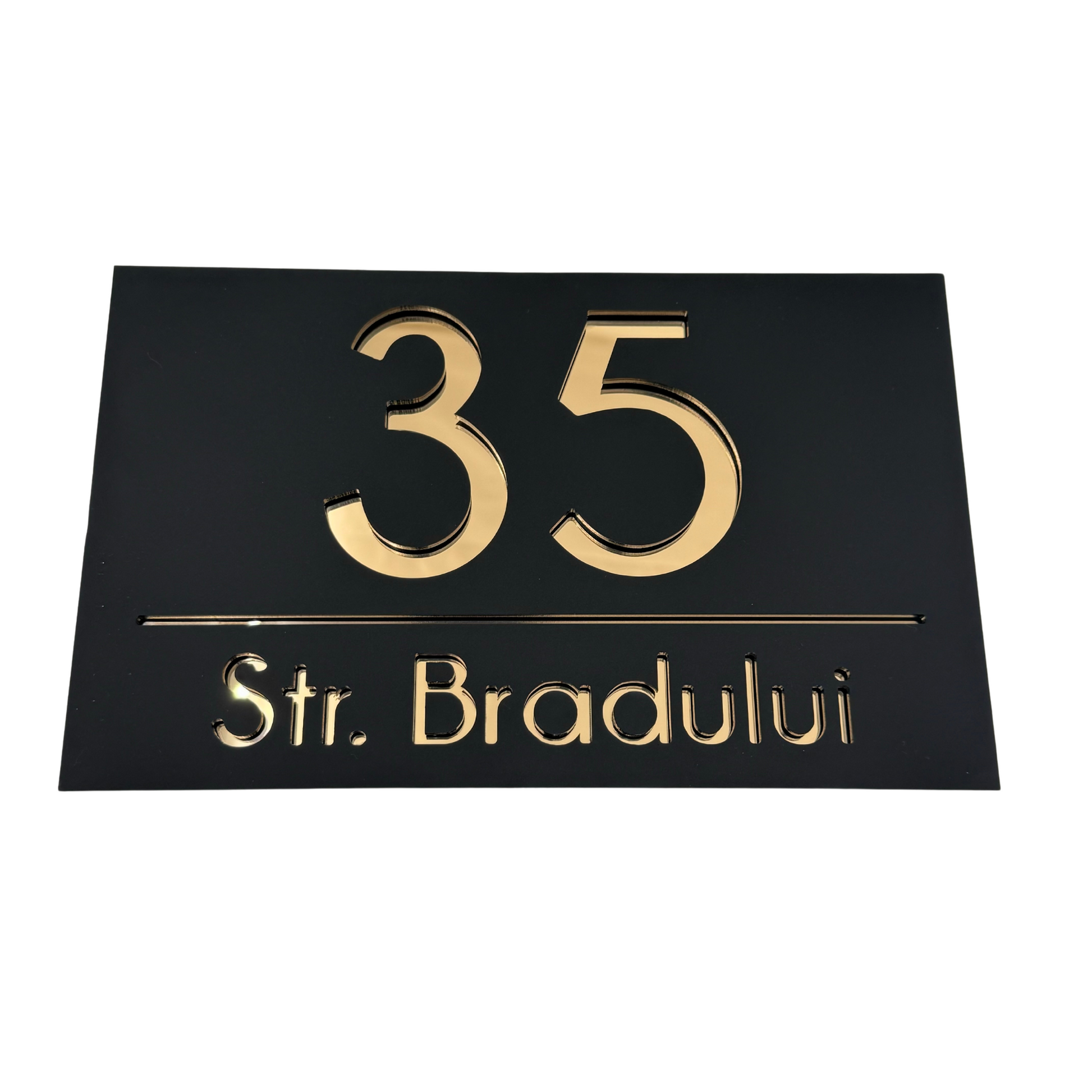 PREMIUM HOUSE NUMBER - Satin Black Gold Mirror - 24×15 cm