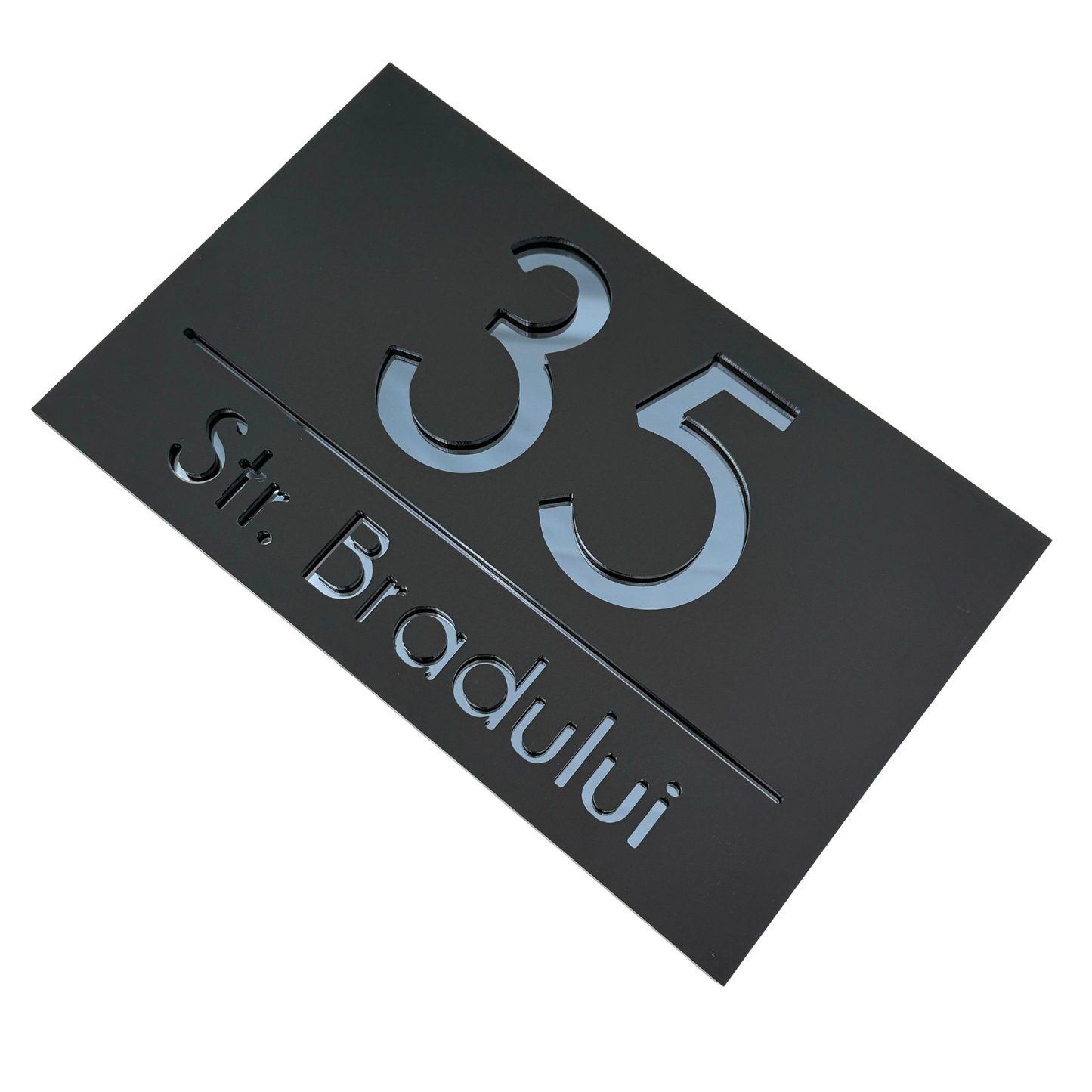 PREMIUM HOUSE NUMBER - Satin Black Anthracite Grey Mirror - 24x15