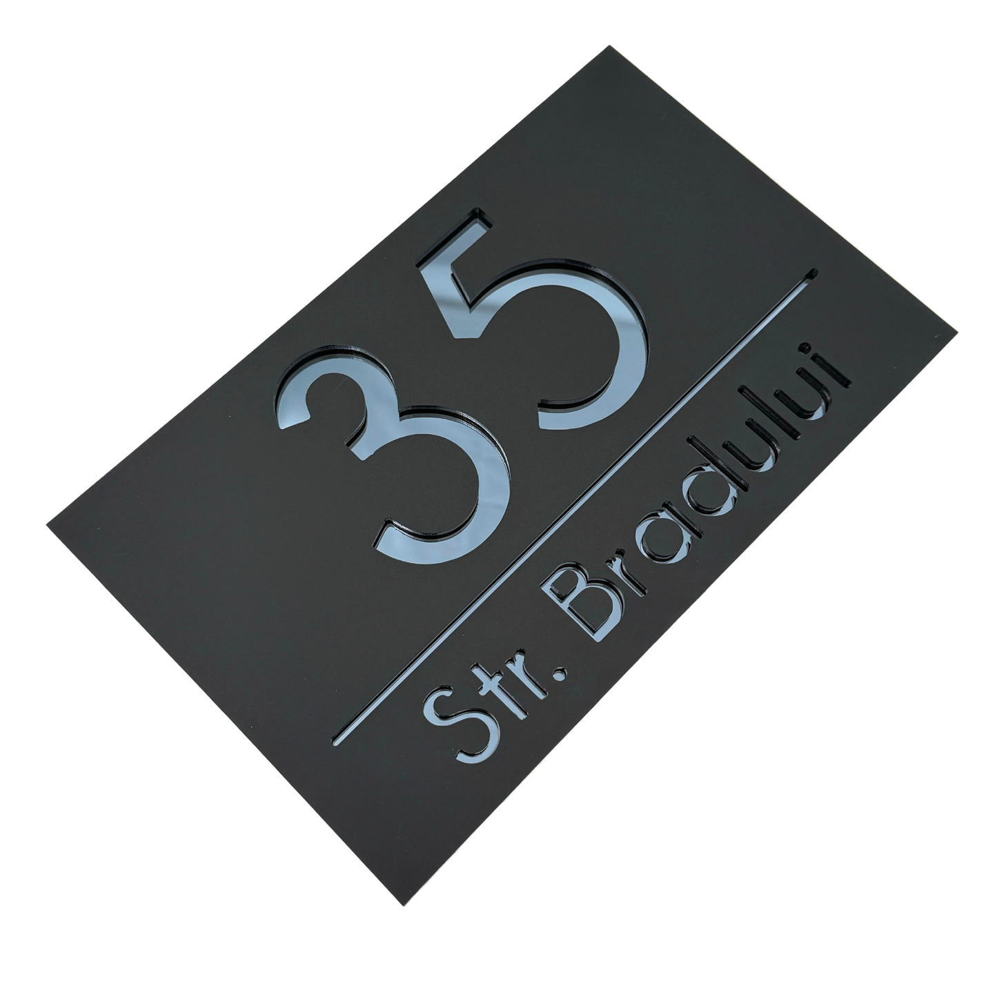 PREMIUM HOUSE NUMBER - Satin Black Anthracite Grey Mirror - 24x15