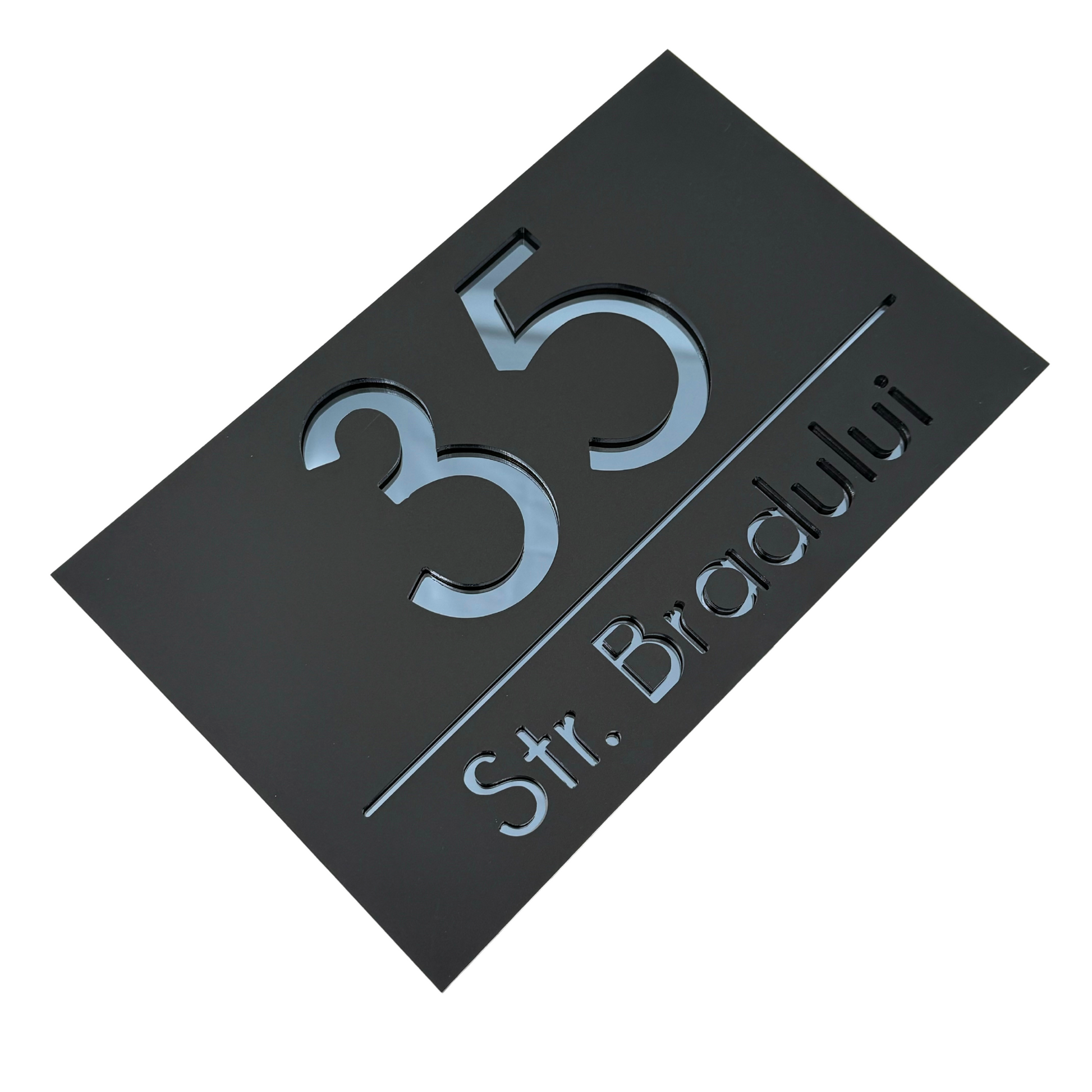 PREMIUM HOUSE NUMBER - Satin Black Anthracite Grey Mirror - 24x15