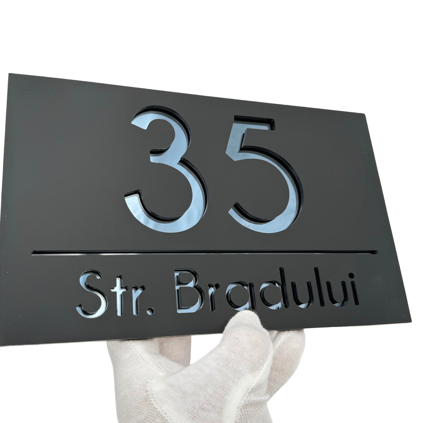 PREMIUM HOUSE NUMBER - Satin Black Anthracite Grey Mirror - 24x15