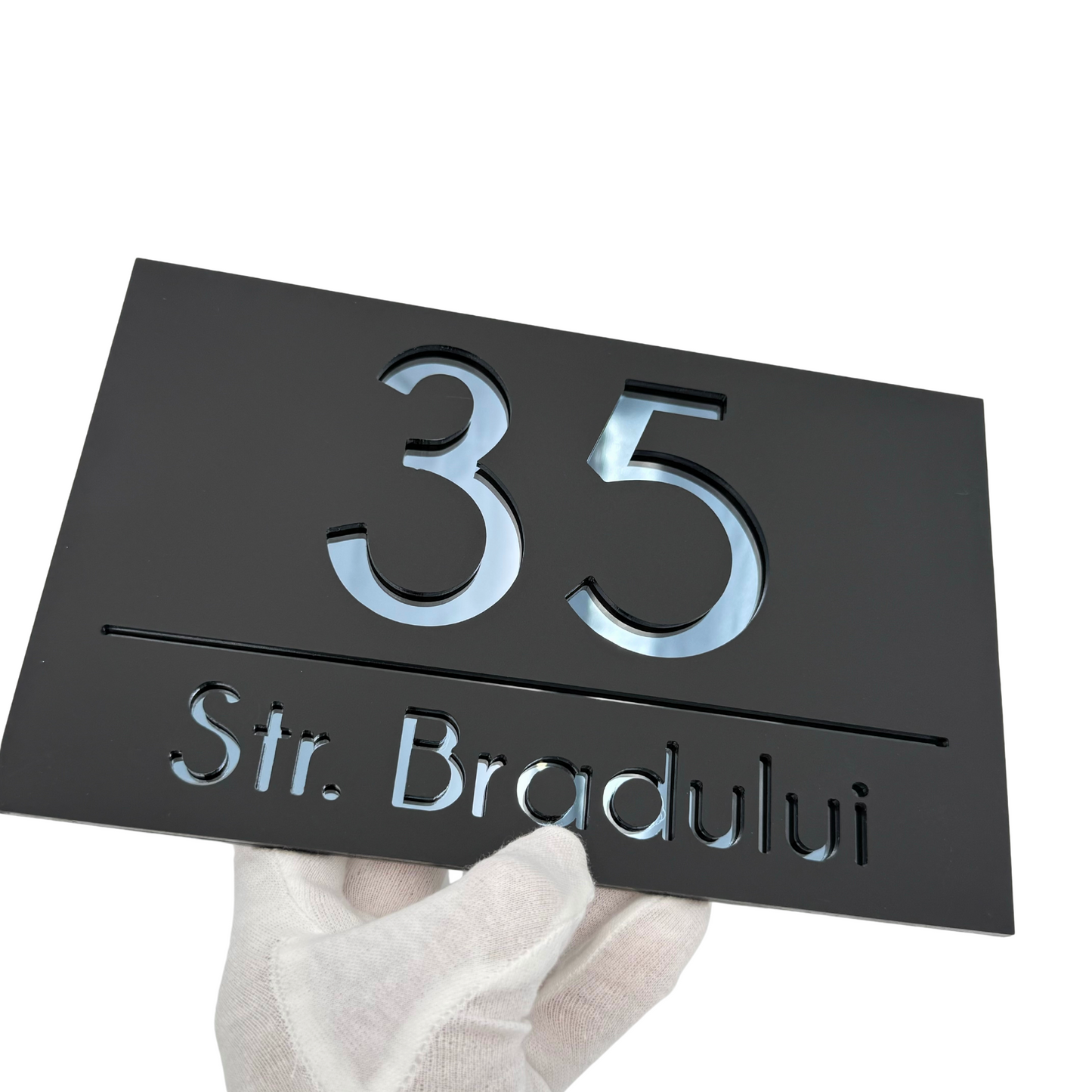 PREMIUM HOUSE NUMBER - Satin Black Anthracite Grey Mirror - 24x15