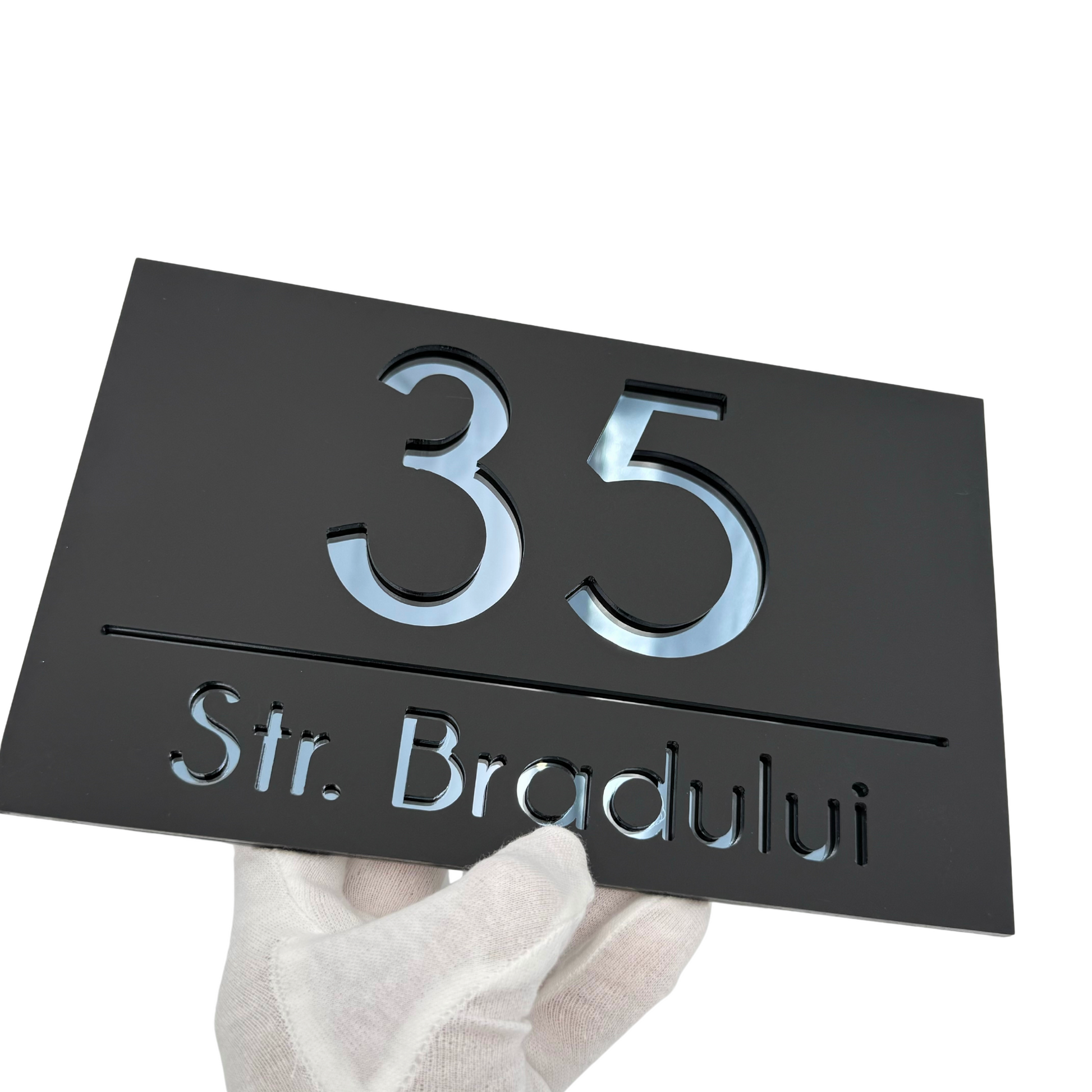 PREMIUM HOUSE NUMBER - Satin Black Anthracite Grey Mirror - 24x15