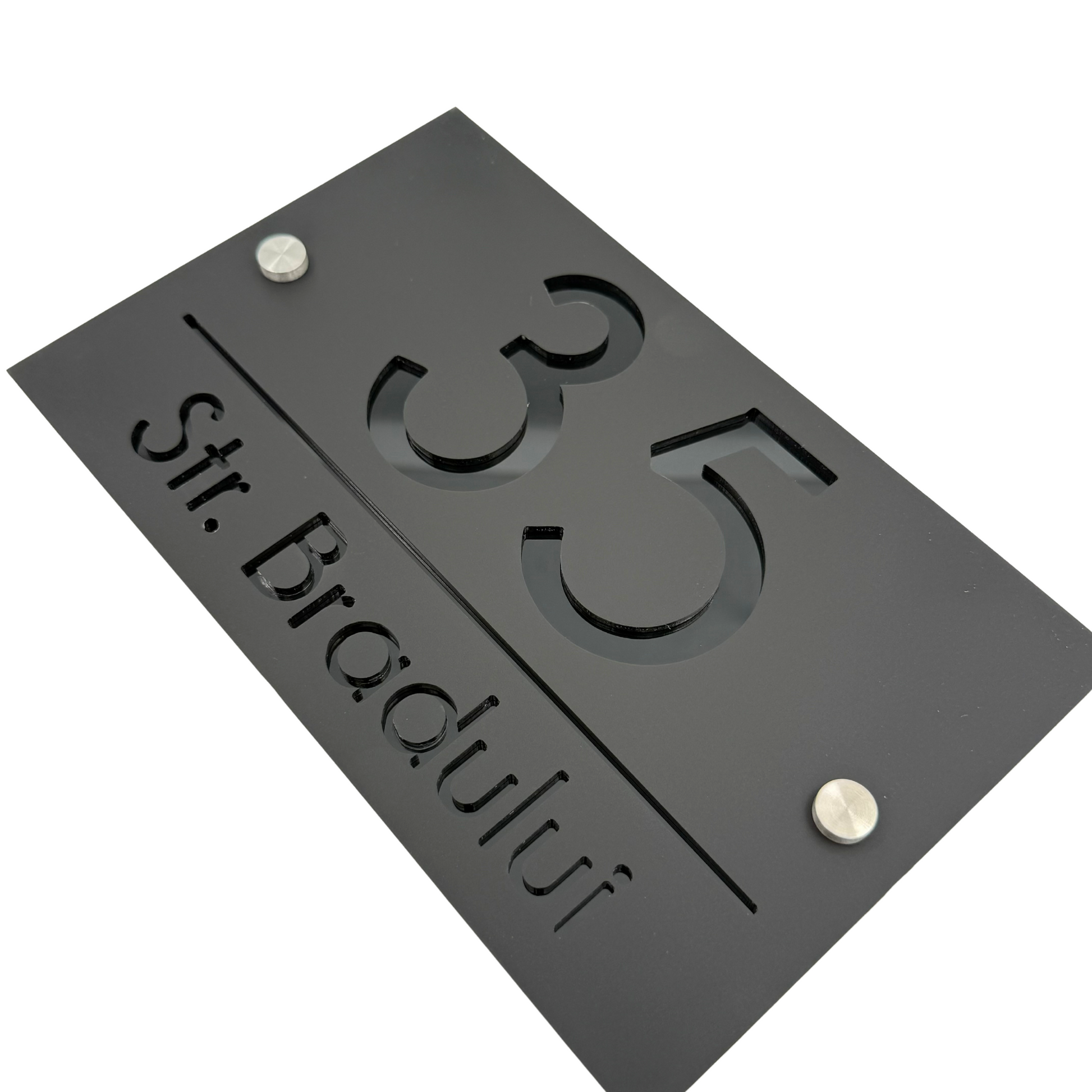 PREMIUM HOUSE NUMBER - Satin Black Glossy Black 2 Spacers Silver - 24×15 cm