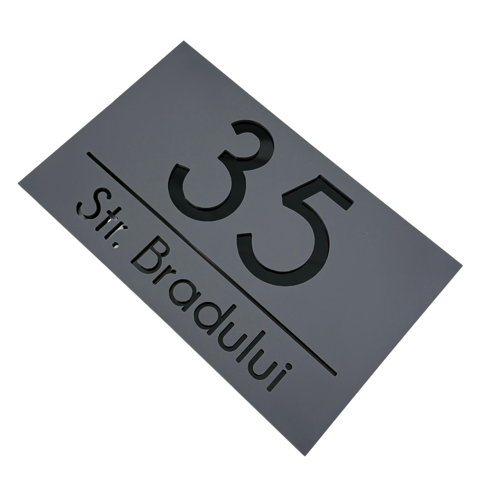 PREMIUM HOUSE NUMBER - Satin Grey Glossy Black - 24×15 cm