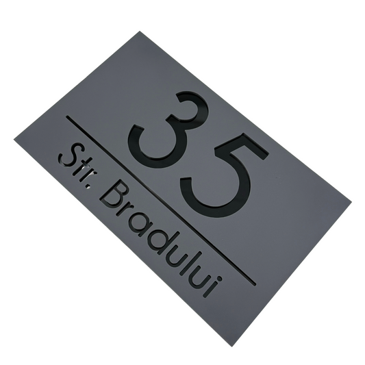 PREMIUM HOUSE NUMBER - Satin Grey Glossy Black - 24×15 cm
