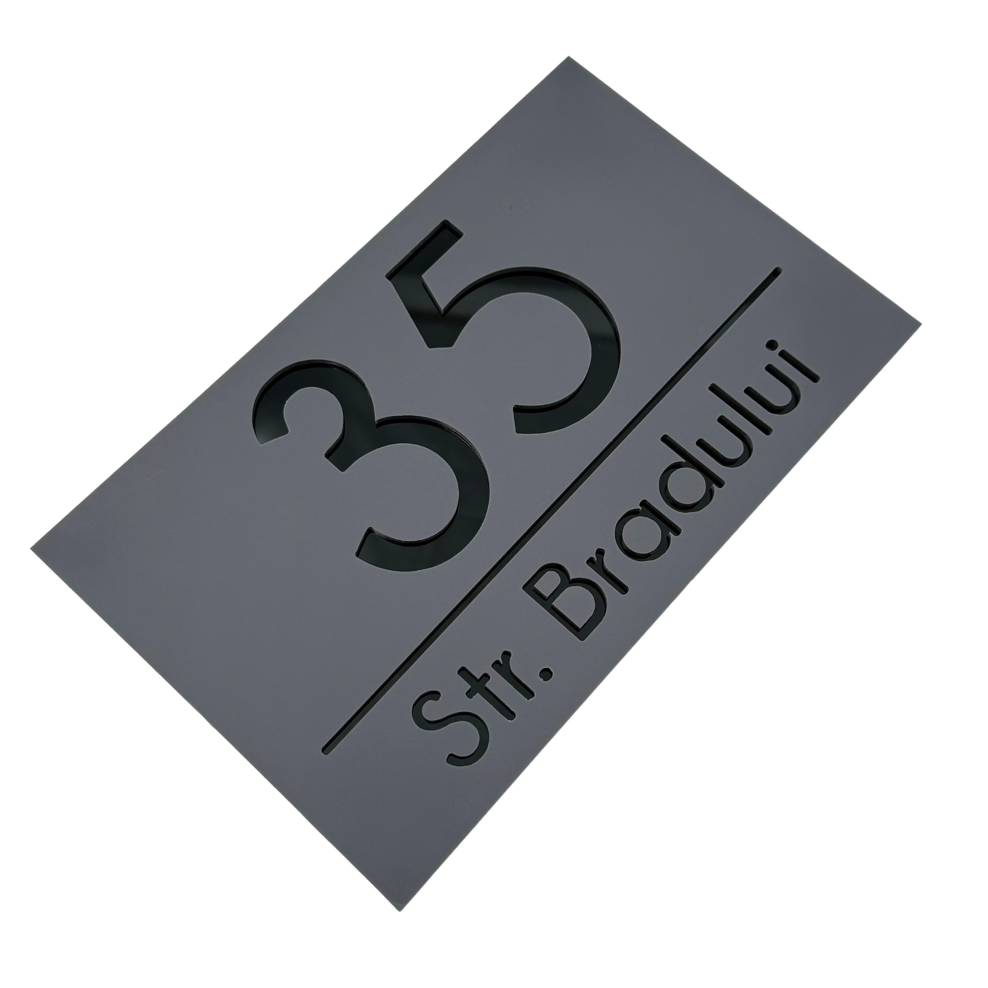 PREMIUM HOUSE NUMBER - Satin Grey Glossy Black - 24×15 cm