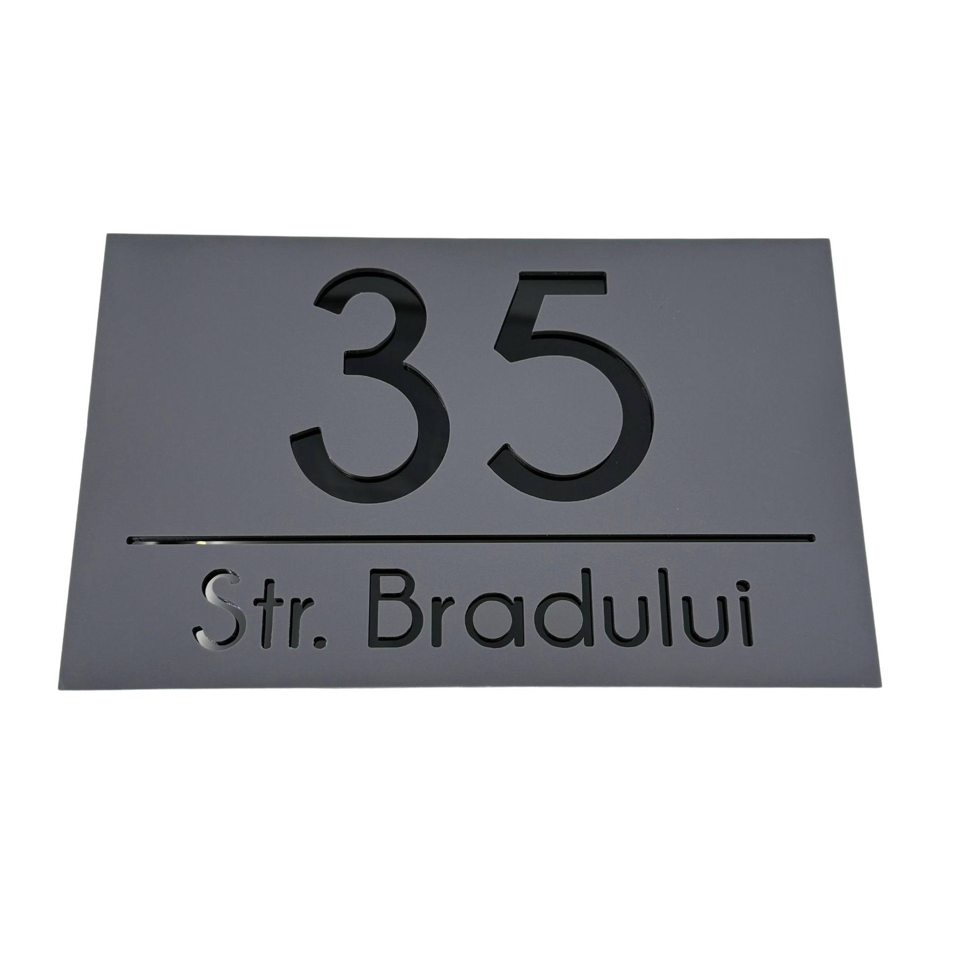 PREMIUM HOUSE NUMBER - Satin Grey Glossy Black - 24×15 cm