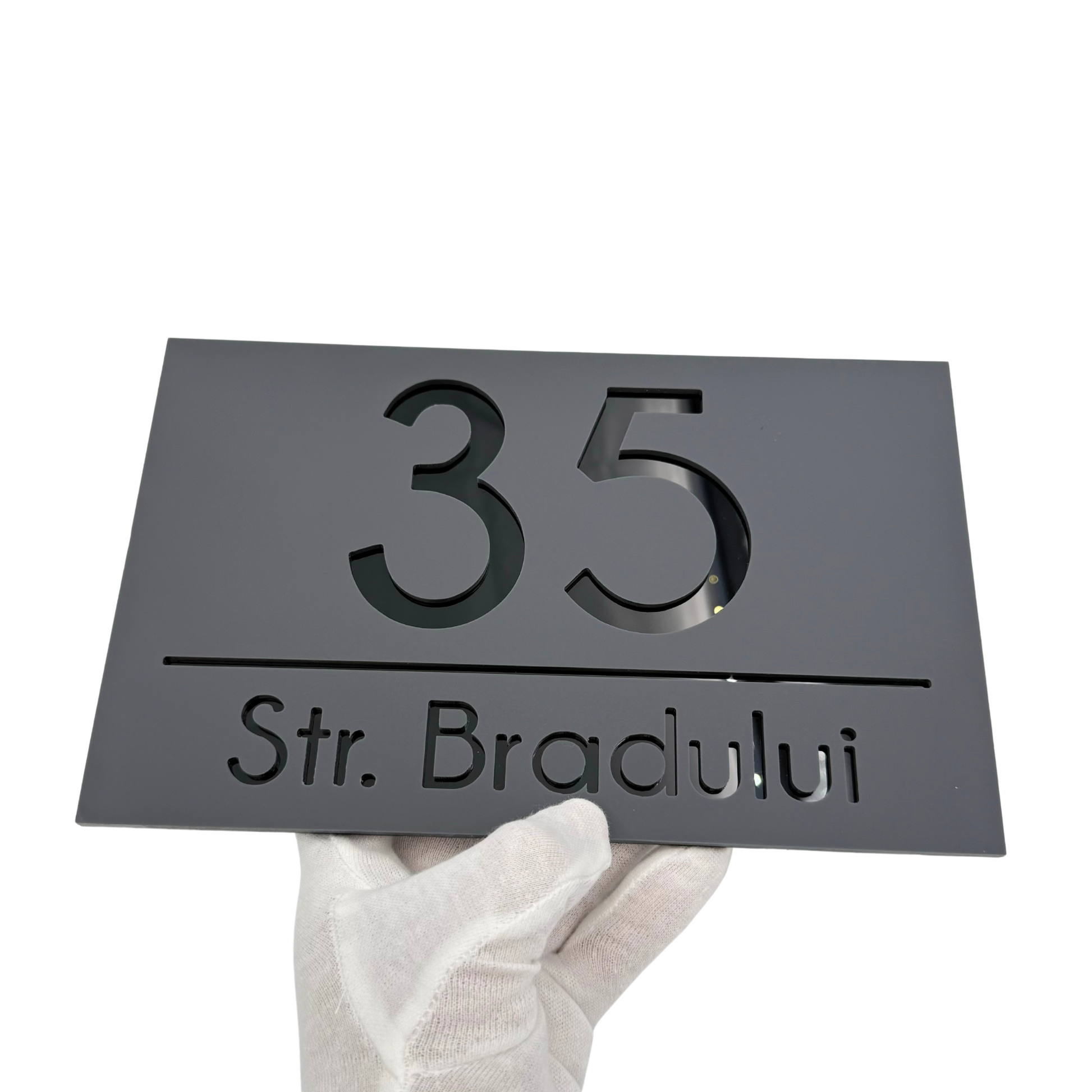 PREMIUM HOUSE NUMBER - Satin Grey Glossy Black - 24×15 cm