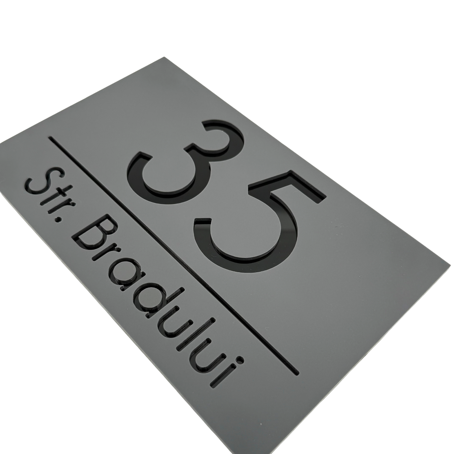 PREMIUM HOUSE NUMBER - Satin Grey Glossy Black - 24×15 cm