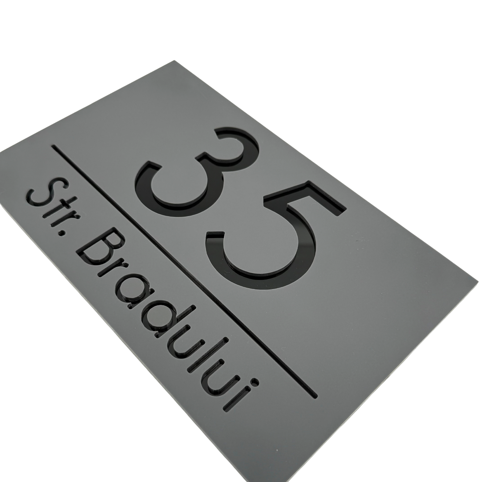 PREMIUM HOUSE NUMBER - Satin Grey Glossy Black - 24×15 cm