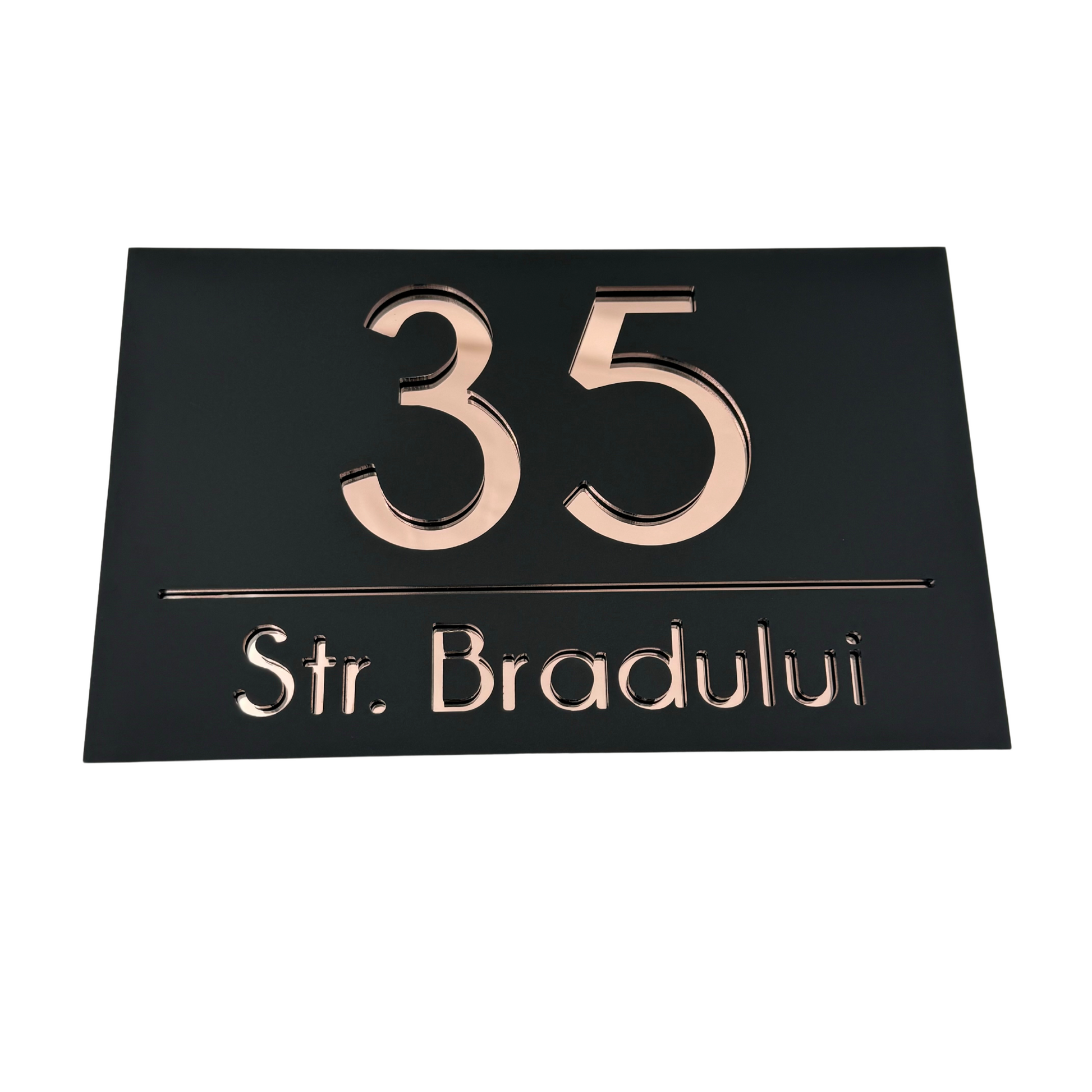 PREMIUM HOUSE NUMBER - Satin Black Rose Gold Mirror - 24×15 cm