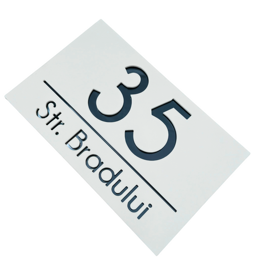 PREMIUM HOUSE NUMBER - White Satin Anthracite Grey Mirror - 24×15 cm