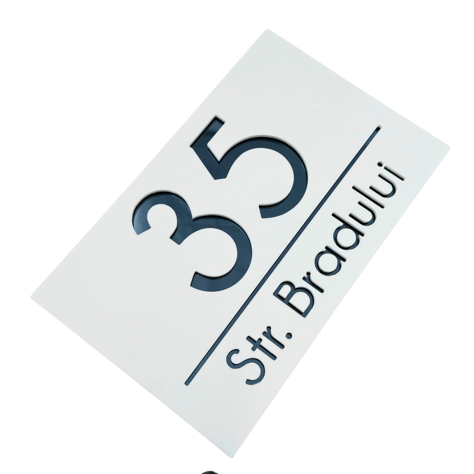 PREMIUM HOUSE NUMBER - White Satin Anthracite Grey Mirror - 24×15 cm