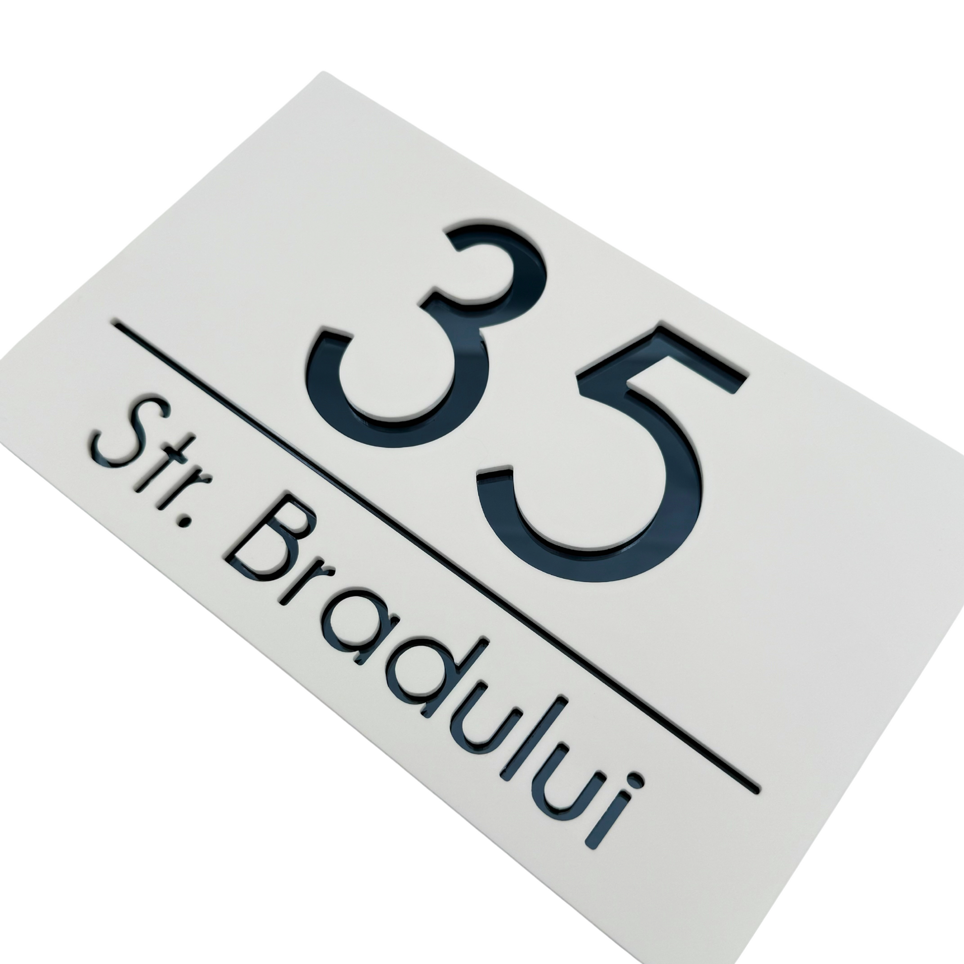 PREMIUM HOUSE NUMBER - White Satin Anthracite Grey Mirror - 24×15 cm