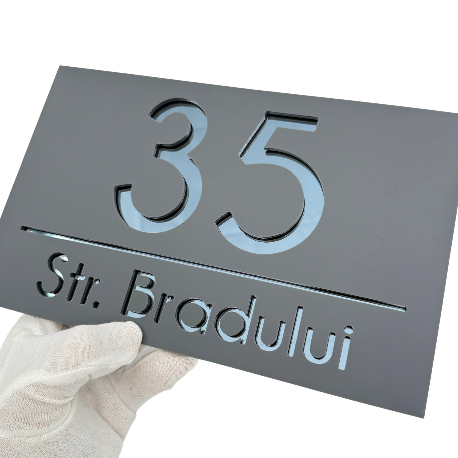 PREMIUM HOUSE NUMBER - Satin Grey Anthracite Grey Mirror - 24×15 cm
