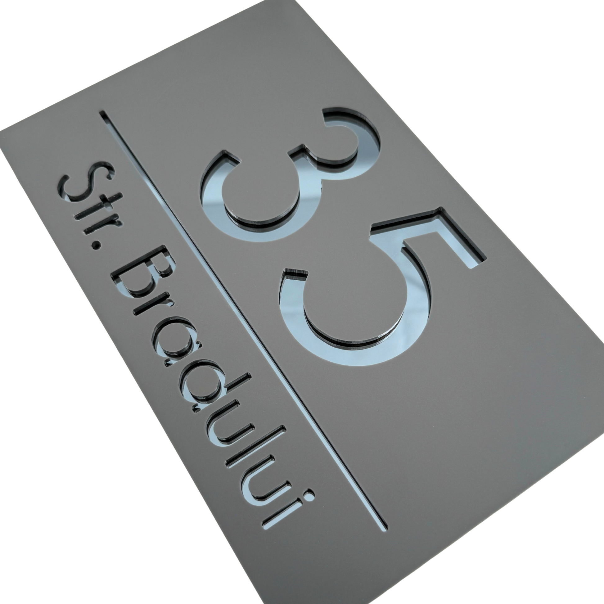 PREMIUM HOUSE NUMBER - Satin Grey Anthracite Grey Mirror - 24×15 cm