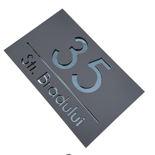 PREMIUM HOUSE NUMBER - Satin Grey Anthracite Grey Mirror - 24×15 cm