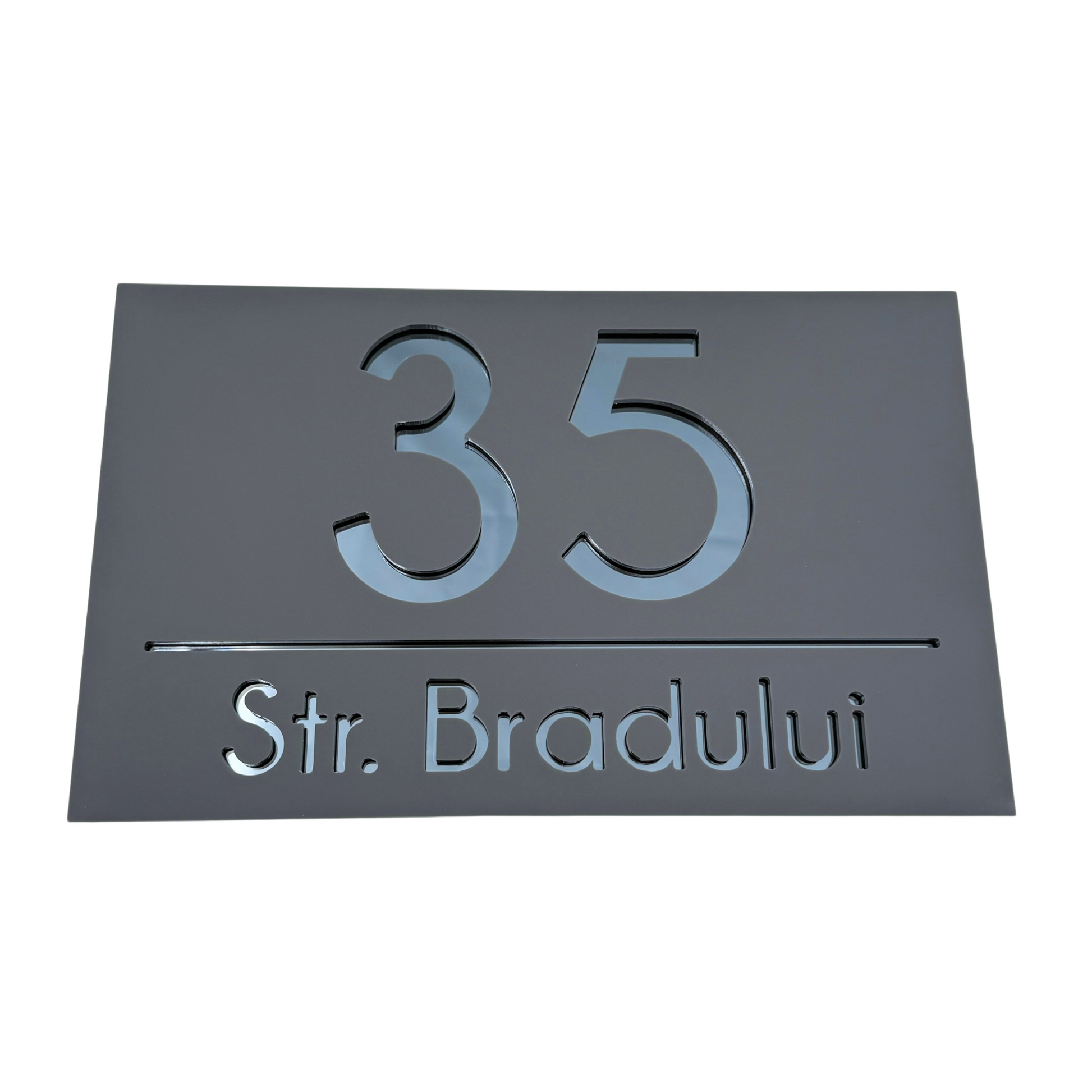 PREMIUM HOUSE NUMBER - Satin Grey Anthracite Grey Mirror - 24×15 cm